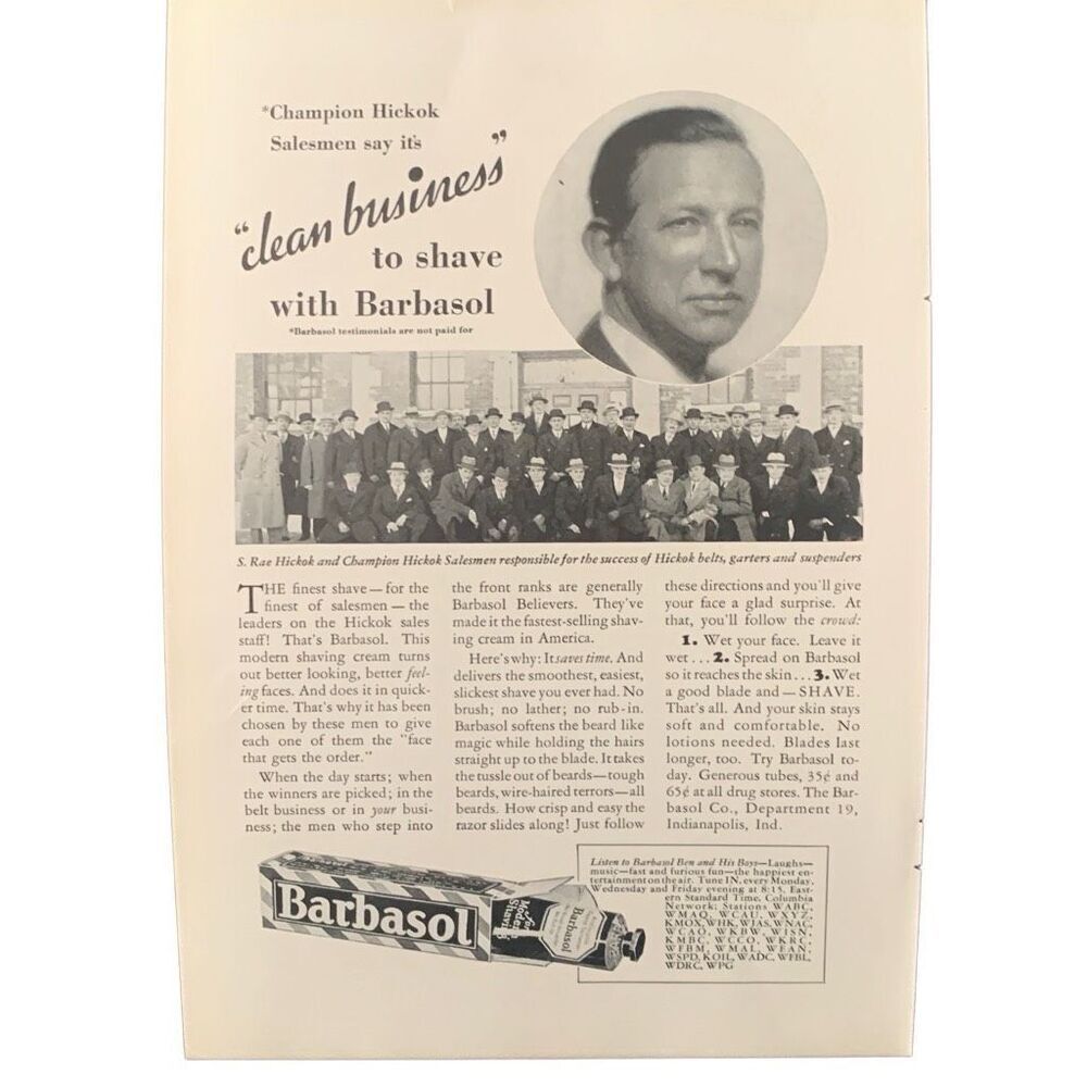 Vintage 1931 Barbasol Clean Business Ad Advertisement